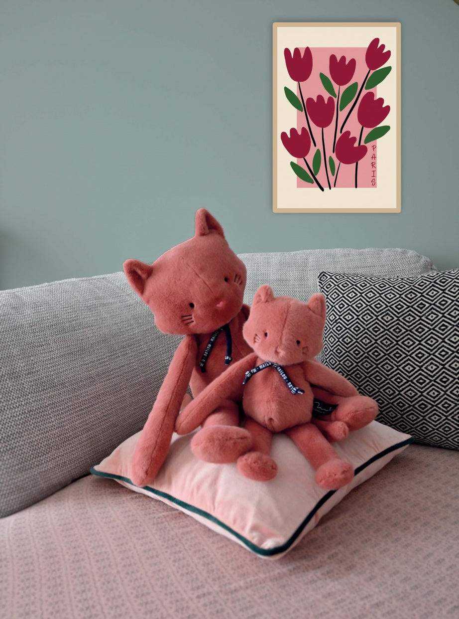 Peluche chat rose poudré extra-douce Méloé - Fabriquée en Bretagne