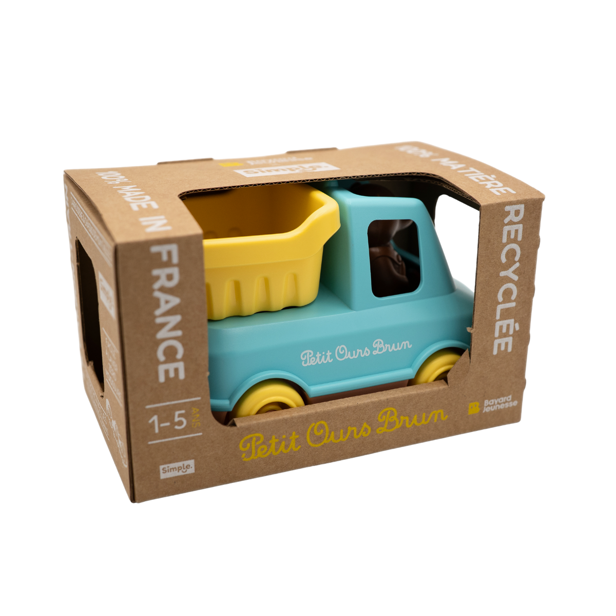 camion benne de petit ours brun dans son emballage made in france