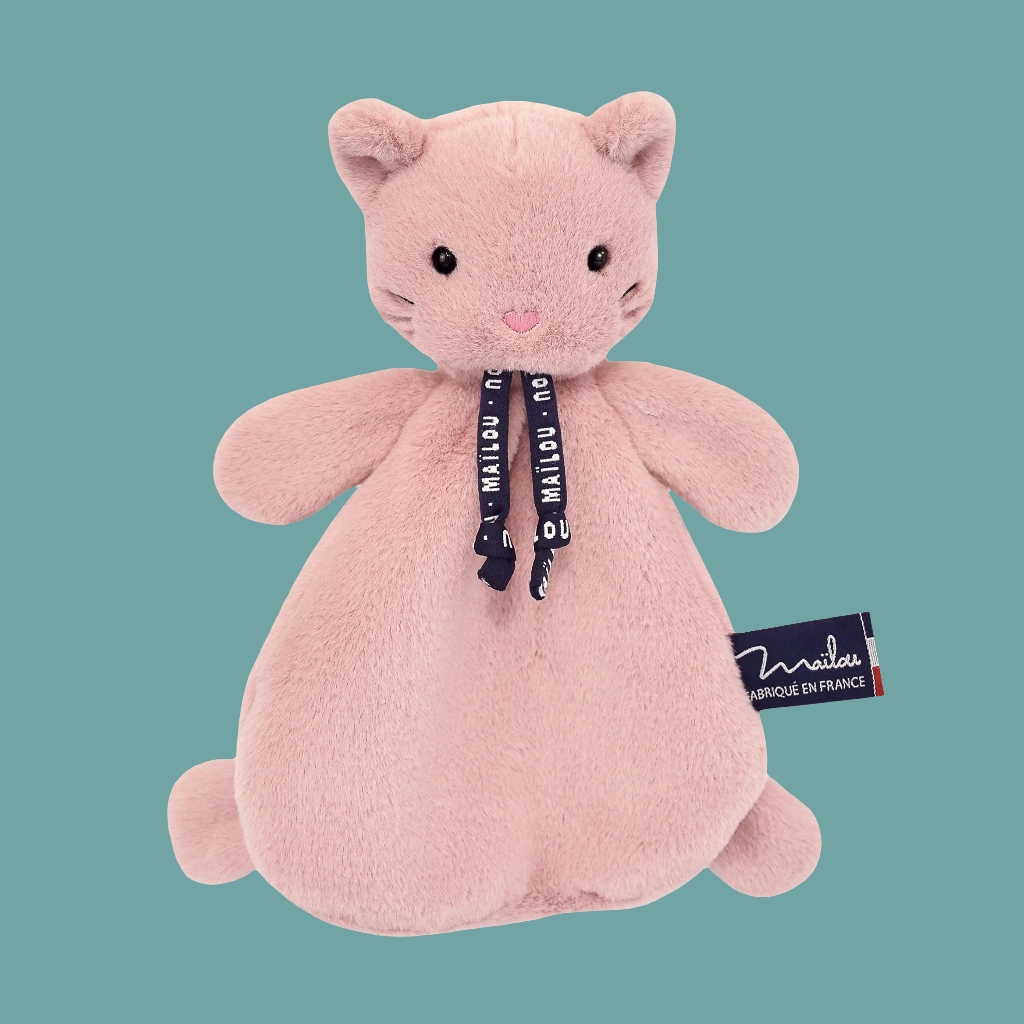 Doudou chat rose fabriqué en france extra-doux