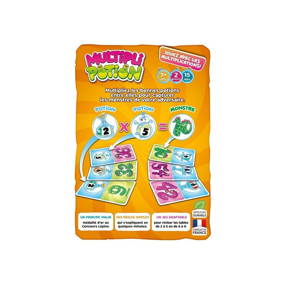 verso du jeu pour apprendre et réviser ses tables de multiplications