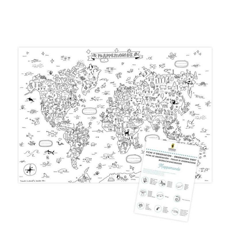 Poster géant à colorier Mappemonde - Made in France - Pirouette Cacahouète