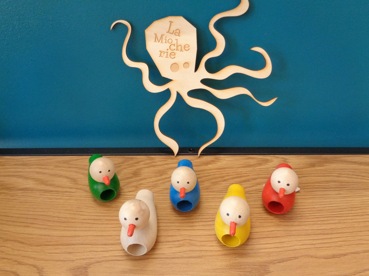 Sifflet oiseau en bois naturel ou coloré - Made in France